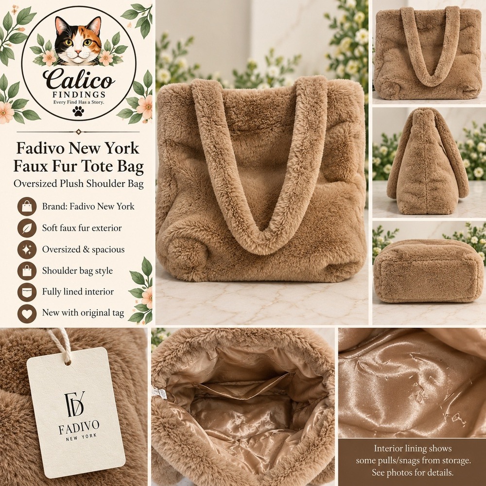 Fadivo New York NWT Tan Faux Fur Oversized Tote Bag Large Plush Shoulder Bag